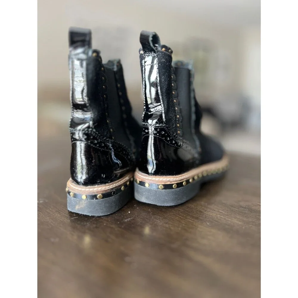 Free People Atlas Chelsea 7/7.5 Black Suede & Patent Leather Studded Ankle Boots